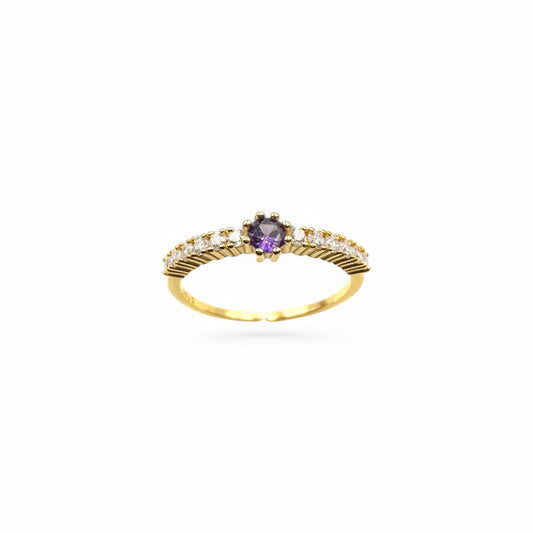 Amethyst & Crystal Daphne Ring | 14K Gold | Adjustable
