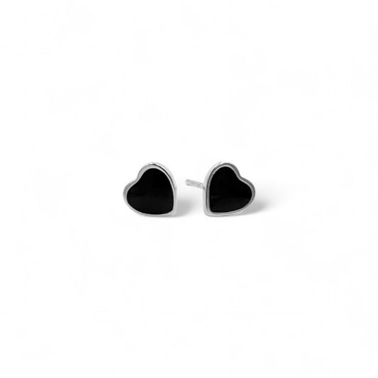 Black Heart Stud Earrings | 925 Sterling Silver