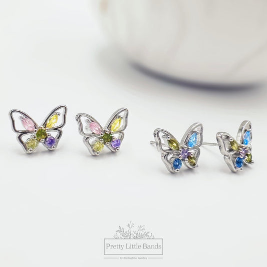Crystal Butterfly Stud Earrings | Blue Only