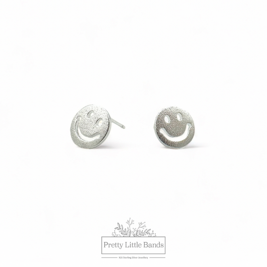 Happy Face Stud Earrings | 925 Sterling Silver
