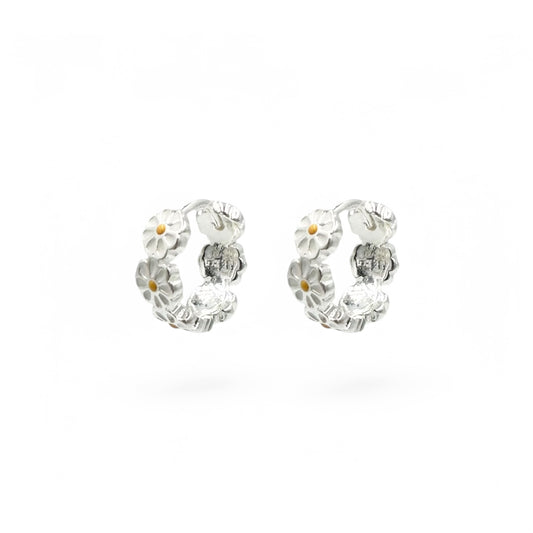 Cute Daisy Hoop Earrings | 925 Sterling Silver