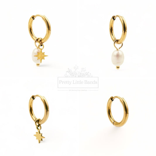 4 in 1 Pearl Hoop Earrings | 18k Gold