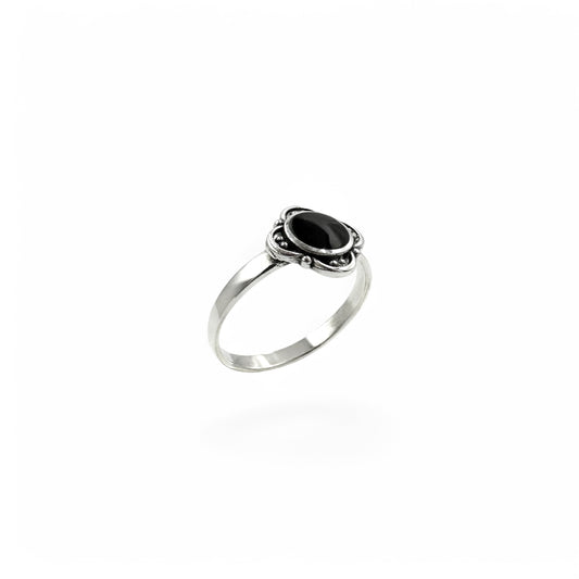 Vintage Round Stone Signet Ring, Black Onyx | 925 Sterling Silver | Size 6-10
