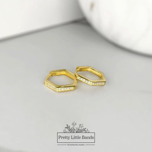 Hexagon Hoop Earrings | Available in Silver & 18k Gold