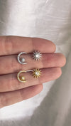 Star & Moon Crystal Studs Earrings | 925 Sterling Silver | Available in Silver & Gold