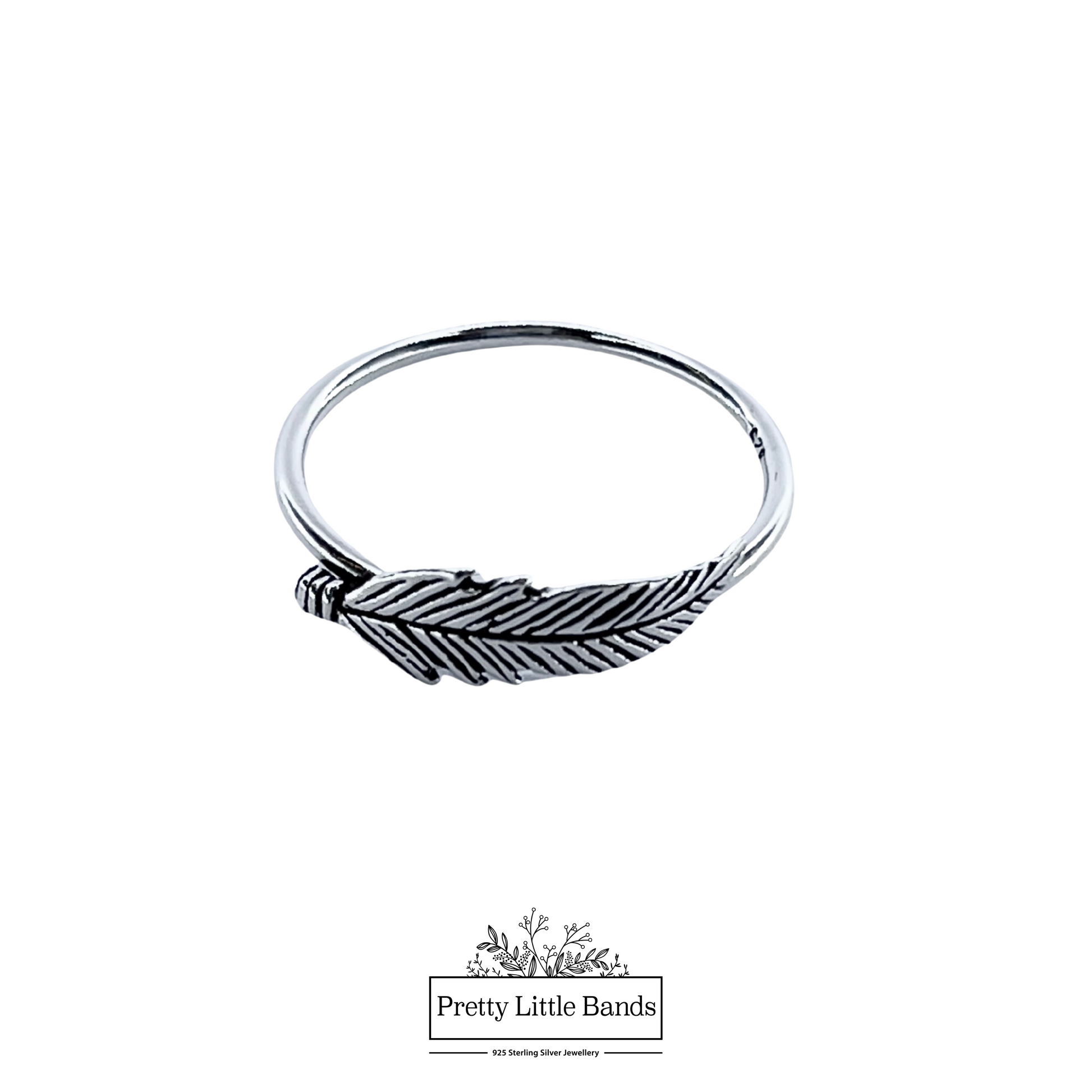 925 Sterling Silver Feather Ring, 14mm | Pretty Little Bands
