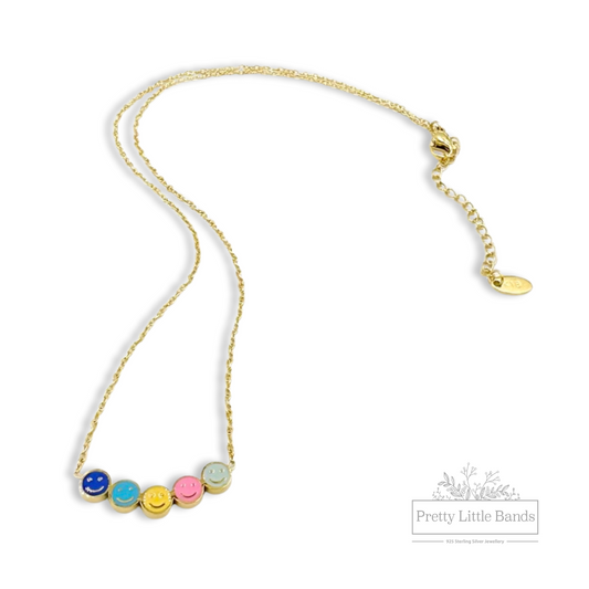 Happy Face Bar Necklace | 18k Gold
