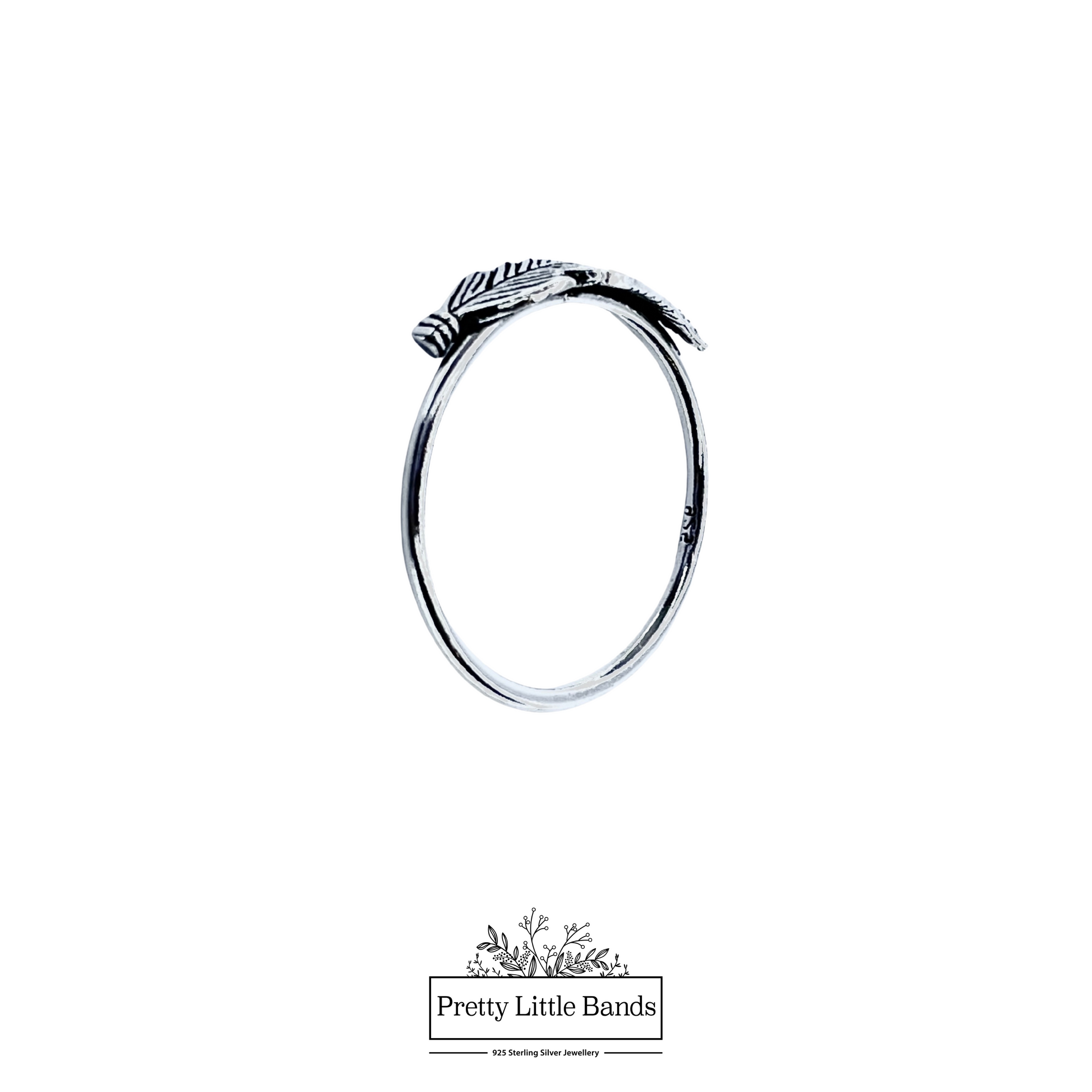 925 Sterling Silver Feather Ring, 14mm | Pretty Little Bands
