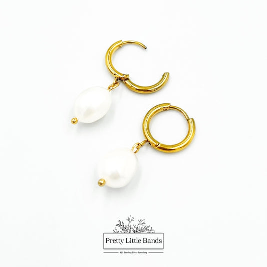 Pearl Charm Hoop Earrings | 18k Gold Filled