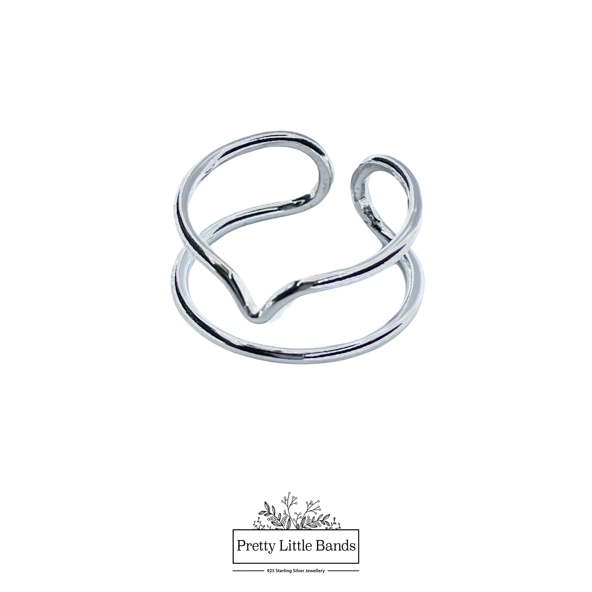 925 Sterling Silver Plain & Chevron Double Ring, 9mm | Pretty Little Bands