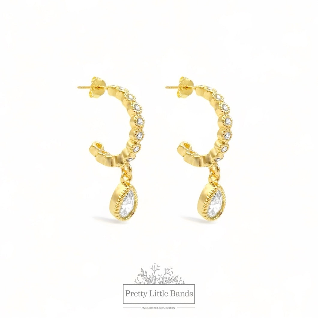 Elegant Crystal C Hoop Earrings | 18k Gold