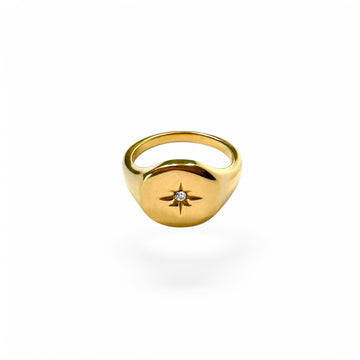 Crystal Star Signet Ring | 18k Gold | Size 6, 7, 8