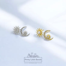 Load image into Gallery viewer, Star &amp; Moon Crystal Studs Earrings | 925 Sterling Silver | Available in Silver &amp; Gold
