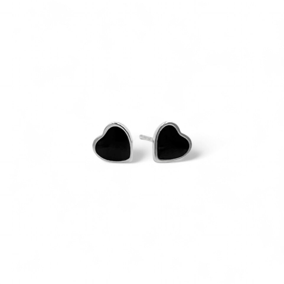 Black Heart Stud Earrings | 925 Sterling Silver