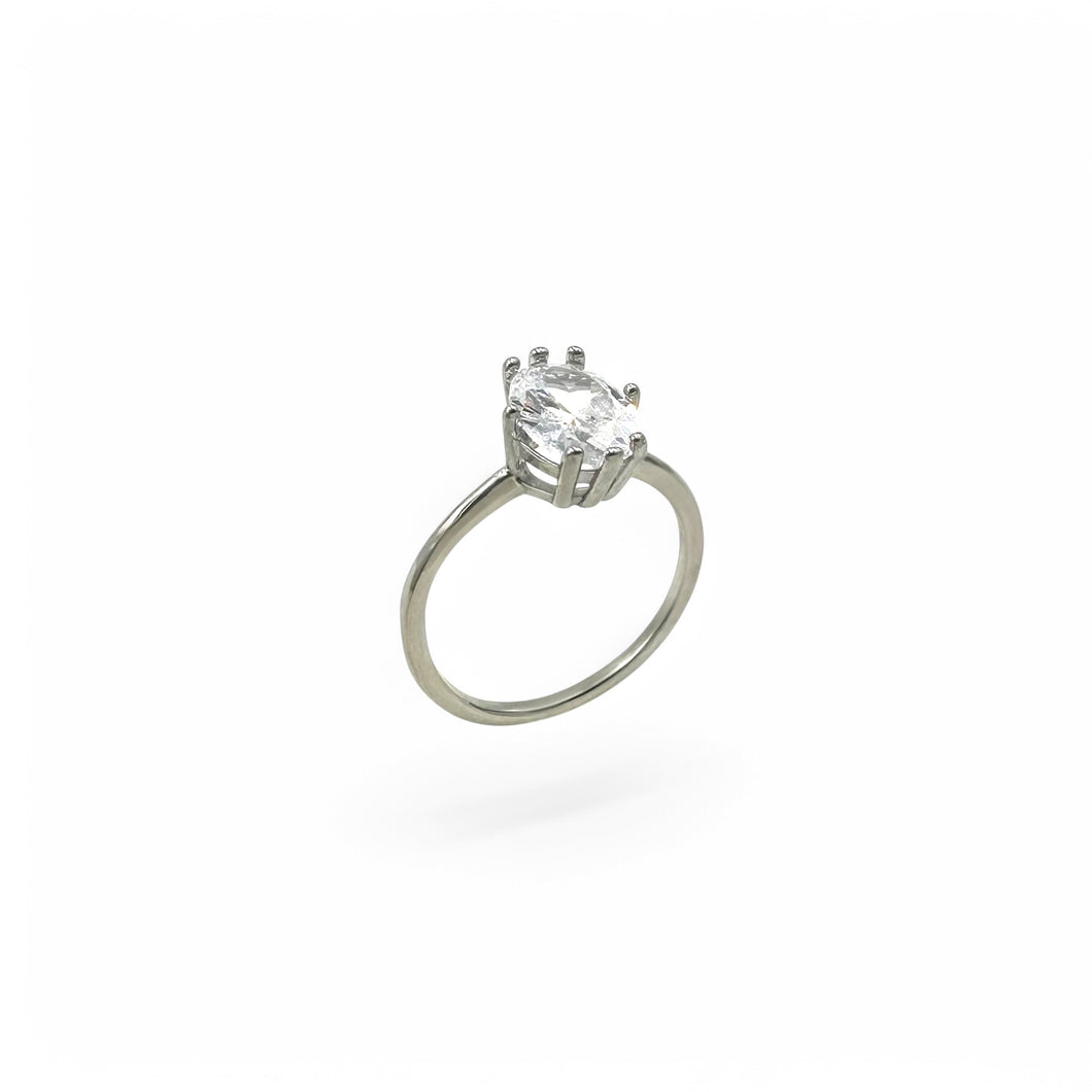 Oval Crystal Solitaire Ring | Stainless Steel | Size 6, 7, 8