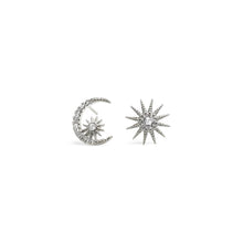 Load image into Gallery viewer, Star &amp; Moon Crystal Studs Earrings | 925 Sterling Silver | Available in Silver &amp; Gold
