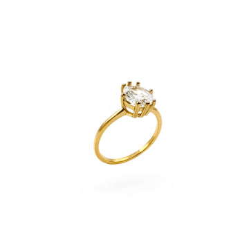 Oval Crystal Solitaire Ring | 18k Gold | Size 6, 7, 8