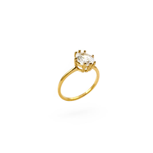 Oval Crystal Solitaire Ring | 18k Gold | Size 6, 7, 8