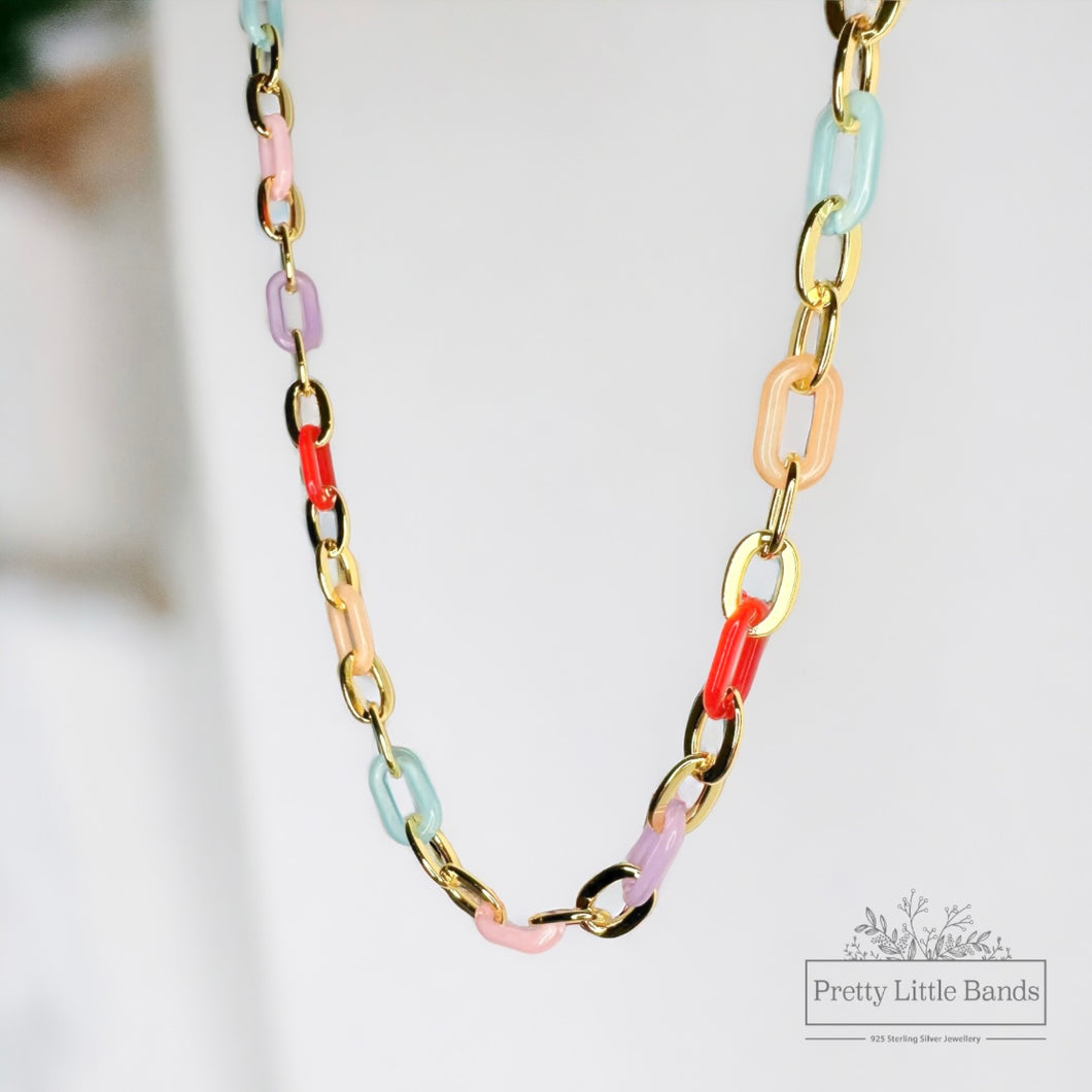 Colourful Paperclip Necklace | 18k Gold