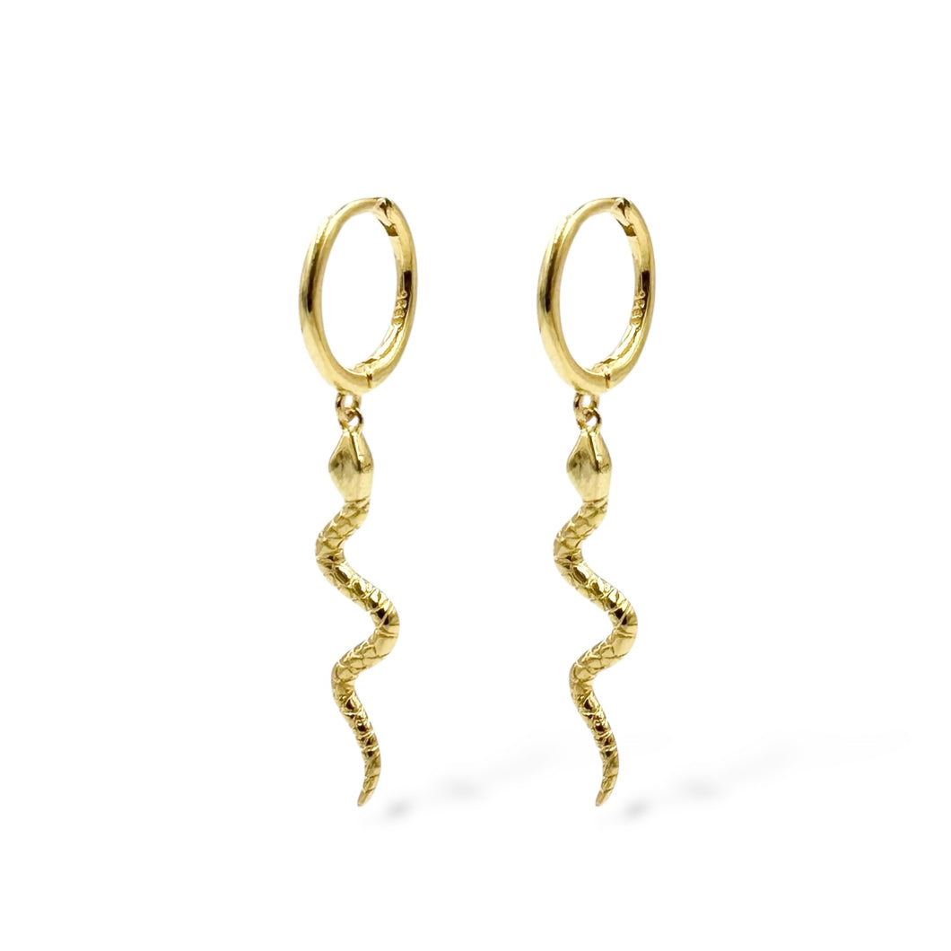 Hanging Snake Hoop Earrings | 18k Gold