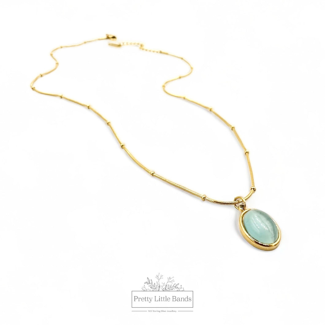 Oval Cat Eye Stone Necklace | 18k Gold Filled