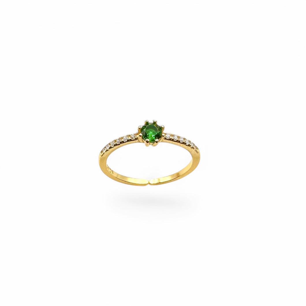 Emerald & Crystal Fern Ring | 14K Gold | Adjustable