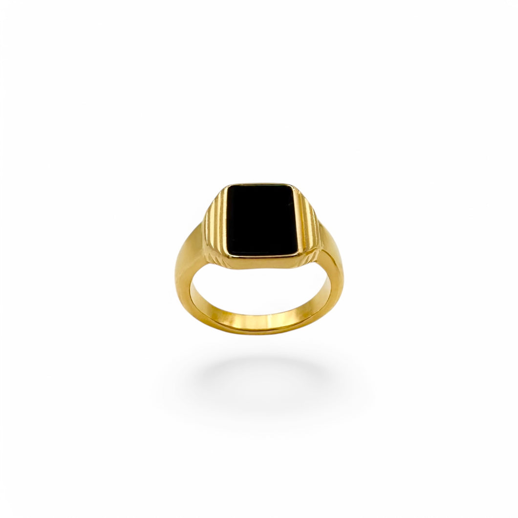 Black Onyx Rectangle Signet | 18k Gold | Size 6, 7, 8