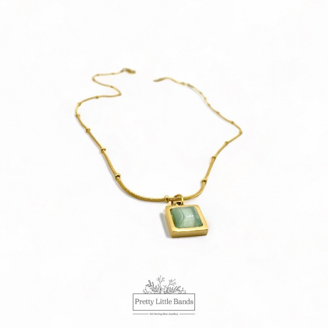 Square Opal Stone Necklace | 18k Gold Filled