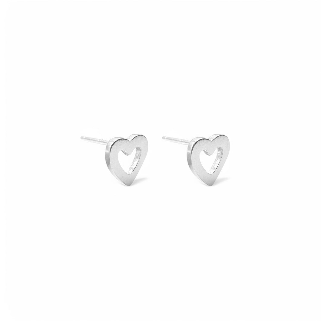 Brushed Heart Stud Earrings | 925 Sterling Silver