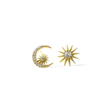 Load image into Gallery viewer, Star &amp; Moon Crystal Studs Earrings | 925 Sterling Silver | Available in Silver &amp; Gold
