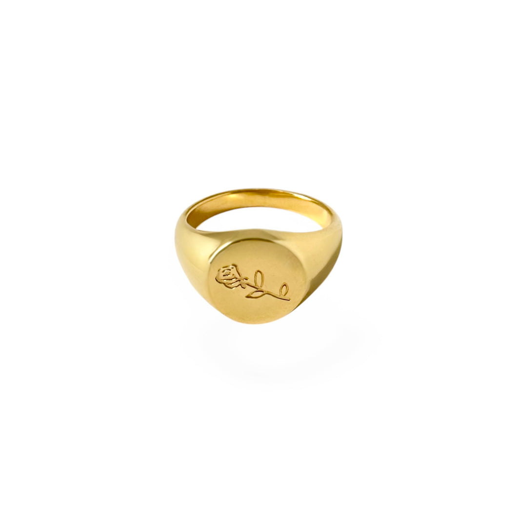 Rose Signet Ring | 18k Gold | Size 6-9