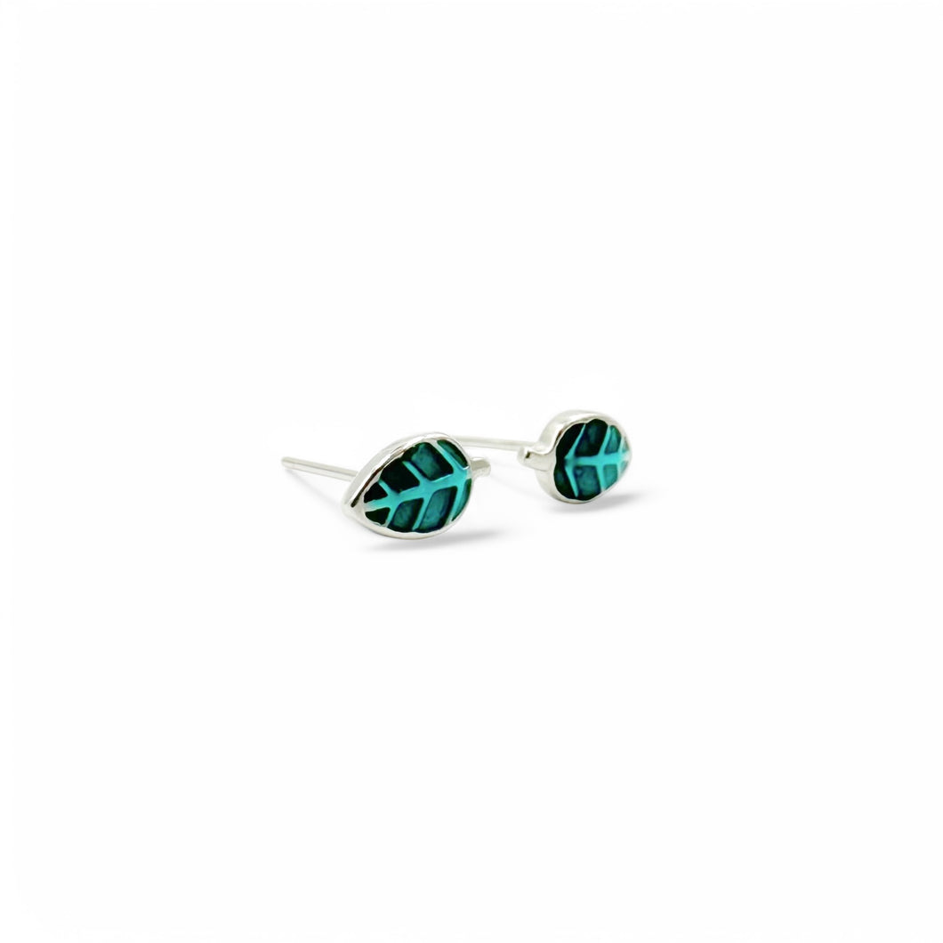 Green Leaf Stud Earrings | 925 Sterling Silver