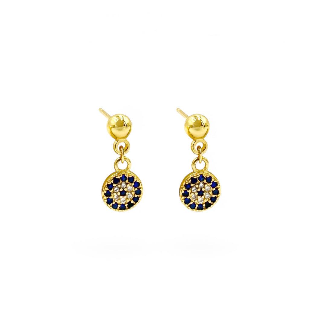 Evil Eye Coin & Ball Studs | 18k Gold