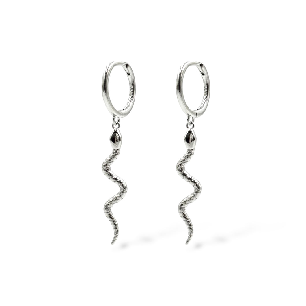 Hanging Snake Hoop Earrings | 925 Sterling Silver | Available in Silver & Gold