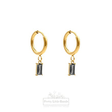 Load image into Gallery viewer, Black Crystal Hoop Earrings | 18k Gold Filled
