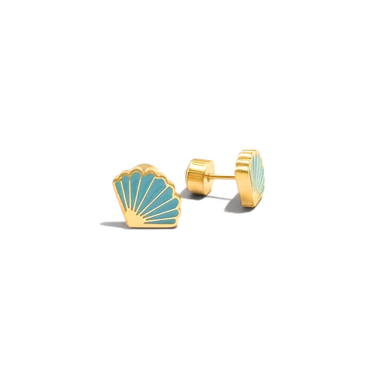 Blue Clam Shell Studs | 18k Gold Filled
