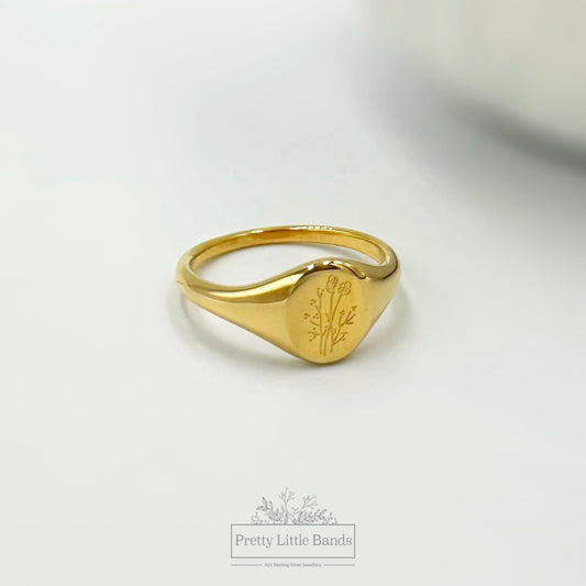 Tea Leaf Signet Ring | 18K Gold | Size 8 ONLY