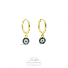 Load image into Gallery viewer, Evil Eye Coin Hoop Earrings | 18k Gold Filled
