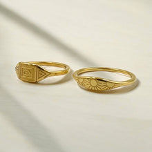 Load image into Gallery viewer, Aztec Signet Ring | 18k Gold Fill | Size 6-10
