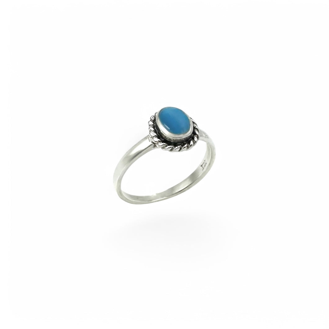 Roped Oval Stone Ring, Turquoise| 925 Sterling Silver | Size 5 - 10