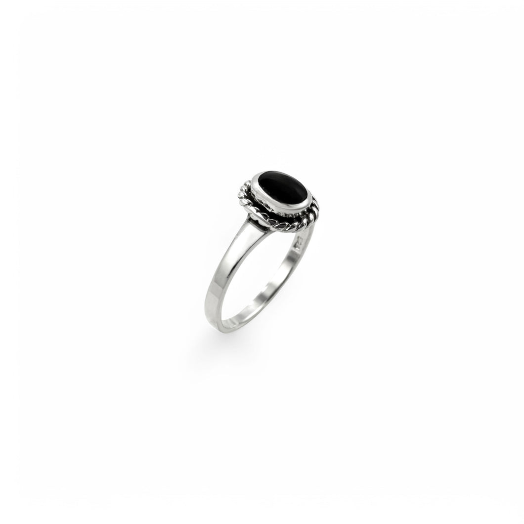 Roped Oval Stone Ring, Black Onyx | 925 Sterling Silver | Size 5 - 10