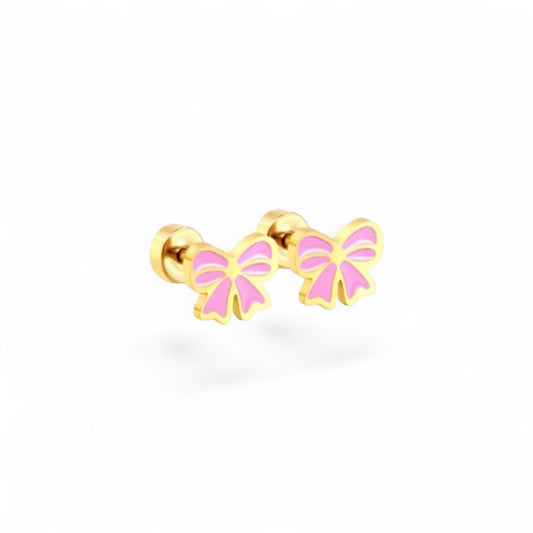 Pink Bow Studs | 18k Gold Filled