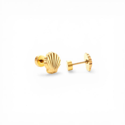 Gold Clam Shell Studs | 18k Gold Filled