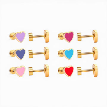 Coloured Heart Studs | 18k Gold Filled