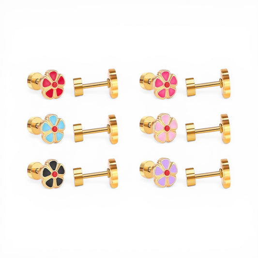 Coloured Flower Studs | 18k Gold Filled