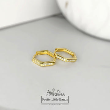 Hexagon Hoop Earrings | Available in Silver & 18k Gold