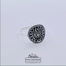 Load and play video in Gallery viewer, Rotating video of 925 Sterling Silver Mandala Ring (large), 13mm | Pretty Little Bands
