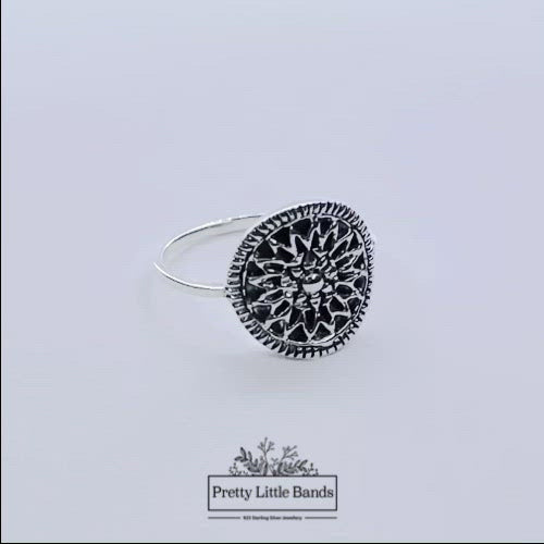 Rotating video of 925 Sterling Silver Mandala Ring (large), 13mm | Pretty Little Bands
