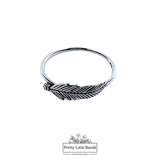 925 Sterling Silver Feather Ring, 14mm | Pretty Little Bands