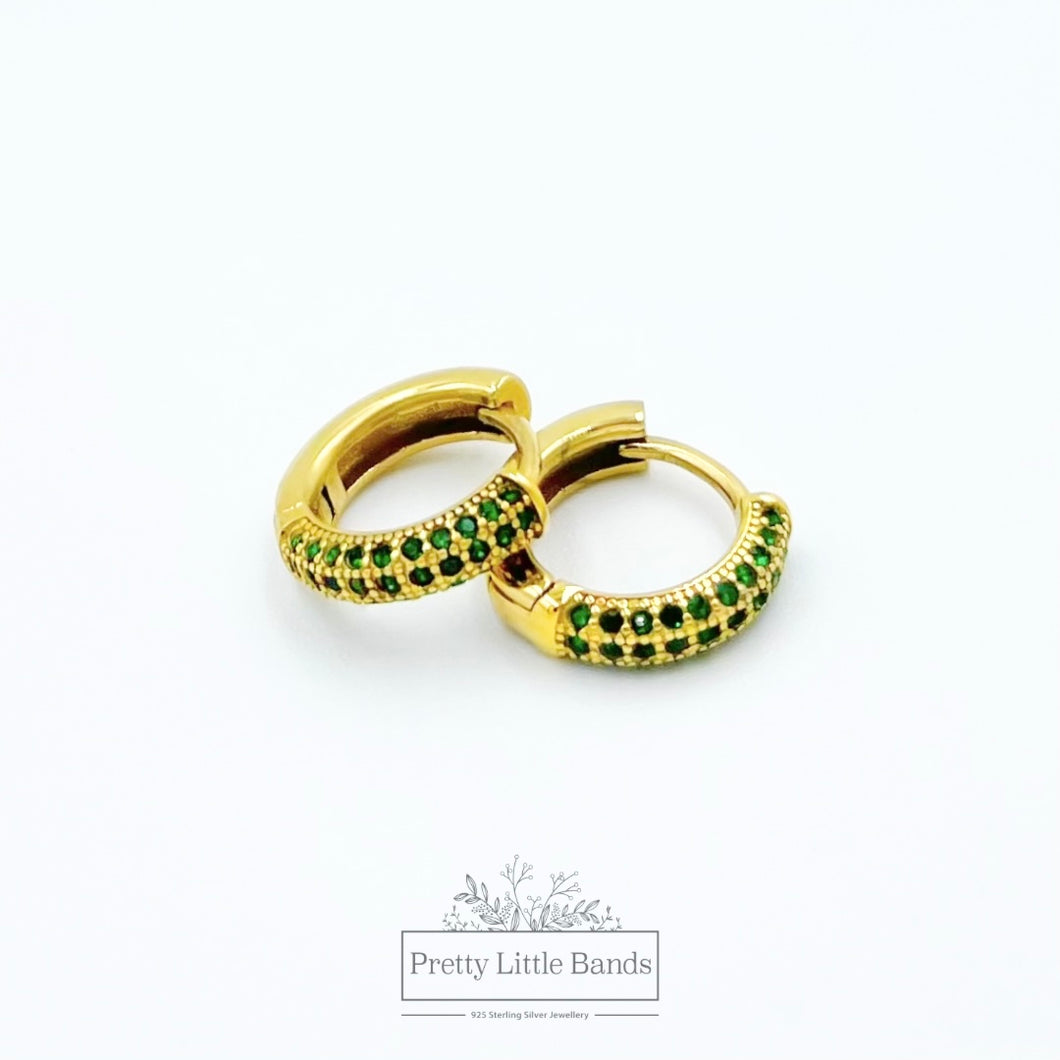 Gold Gemstone Huggies | Available in Green & Clear CZ